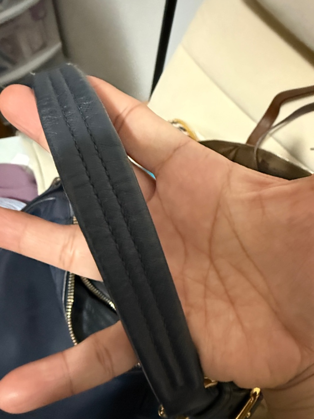 Prada Navy Nylon Crossbody with Gold Logo Hardware - Picture 6 of 16